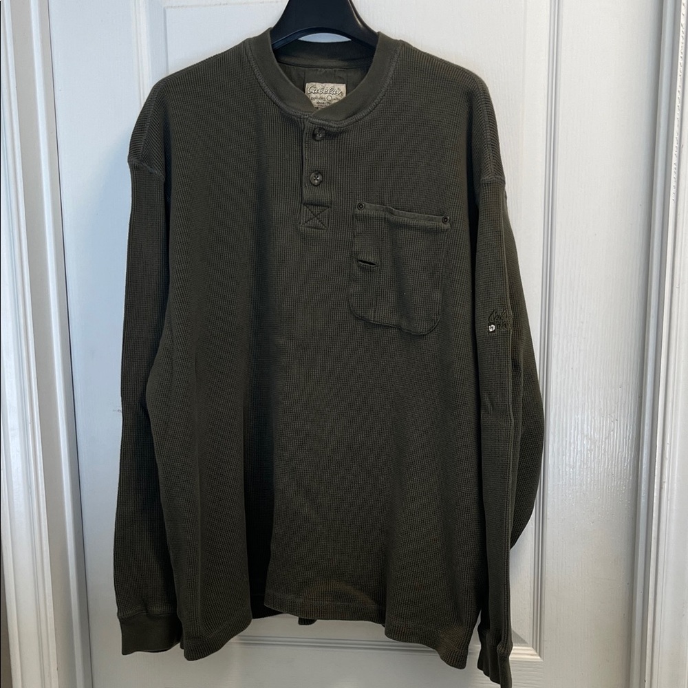 Cabela's Dark Green Long Sleeve Henley Shirt